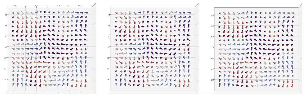 Figure 8: clean, noisy and restored rotation-valued image data.